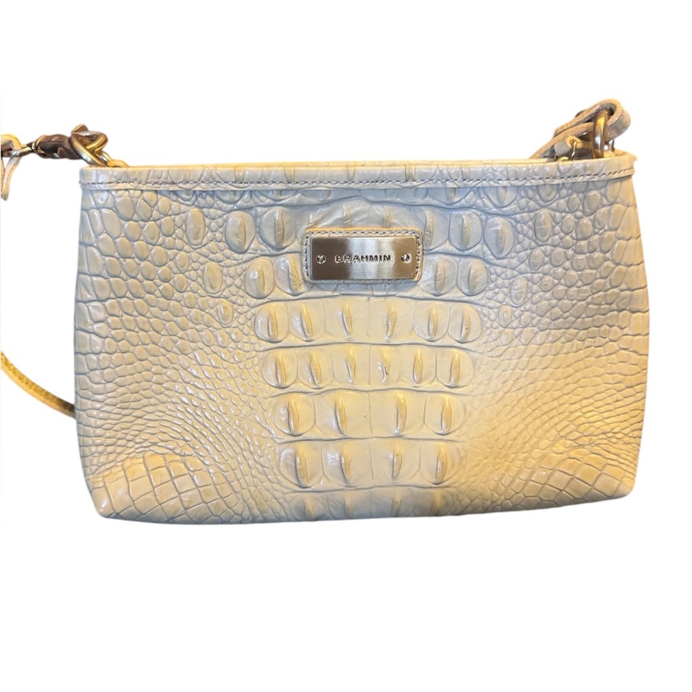 Brahmin anytime mini bag croc embossed leather beige pale yellow